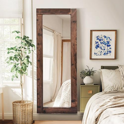 65x24in Full Length Mirror, Solid Wood Convex Frame, Brown - color: Brown-convex Frame, size: 65"L x 24"W