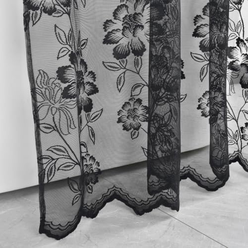 Black Lace Shower Curtain with Attached Valance, 72 x 72 Inch 1 Panel - color: Black, size: 72"W x 72"L (Pack of 1)