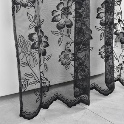 Black Lace Shower Curtain with Attached Valance, 72 x 72 Inch 1 Panel - color: Black, size: 72"W x 72"L (Pack of 1)
