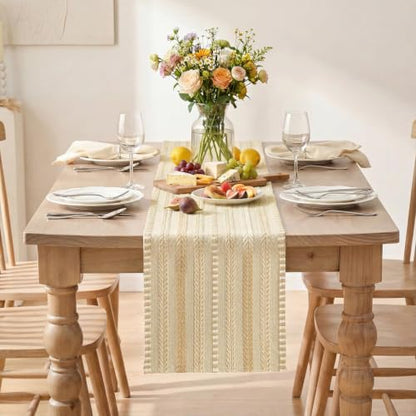 Artoid Mode Burlap Brown Farmhouse Stripe Braided Table Runner 12x72 Inch - color: Burlap Brown, size: 12" x 72", Table Runner