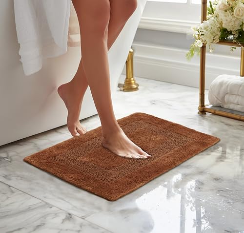 COTTON CRAFT 2 Pack Reversible Bath Mat - Soft Plush Bath Rug -17x24- Mocha - color: Mocha, size: 17x24 Inches