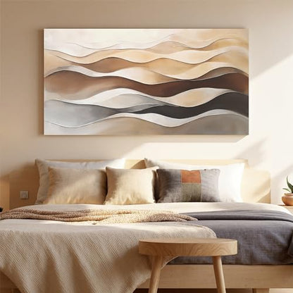 Large Brown White Wavy Stripes Abstract Wall Art For Living Room 29"×58" - color: LAI-11A, size: 58"L x 29"W