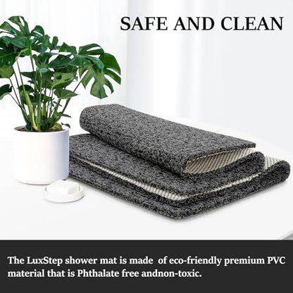 LuxStep Shower Mat Bathtub Mat Non-Slip Bath Mat with Drain, Quick Drying - color: Black, size: 47" x 16" (Rectangular)