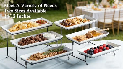 Gomakren 3 Tier Serving Trays Stand, 12 Inch White Rectangular Platters - color: Black, size: 15.9" x 11.7" x 9.1"