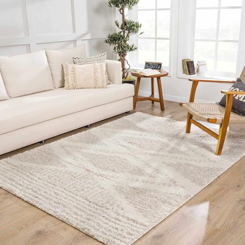 Hauteloom Winnebago Living Room, Bedroom Area Rug - Bohemian, Transitional - Plush Pile - Light Beige, Cream - 4'3" x 5'7" - color: Light Beige, Cream / Galaxy Shag, size: 4'3" x 5'7" (Rectangular)