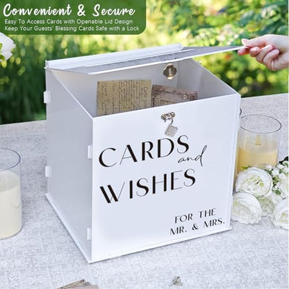 White Acrylic Card Box with Slot & Lock, Elegant Wedding Card Boxes for Reception, Large Money Envelope Gift Card Box for Party Wedding Birthday Engagement Anniversary Stylish Table Decor - style: White