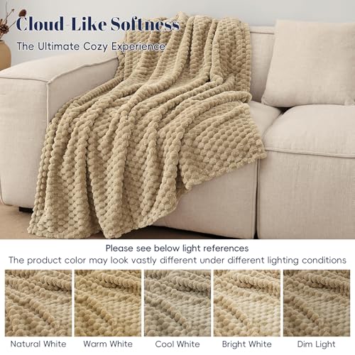 PHF Soft Cozy Fleece Throw Blanket, 340GSM Lightweight Warmth, Khaki - color: Khaki, size: Throw(50"x60")