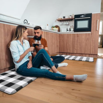 MAYHMYO 2PC Kitchen Mats for Floor,Buffalo Plaid Kitchen Rugs Anti Fatigue - color: Black