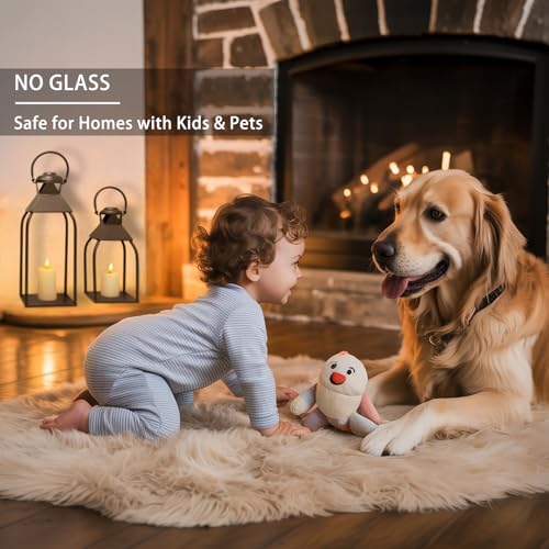 Decorative Metal Lanterns Indoor Outdoor, Candle Holder for Porch, Patio, Fireplace, Floor, Wedding, Christmas, Fall, Holiday, Farmhouse Table Centerpiece (Black, Set of 2 15.7" 12") - color: Black, size: Set of 2 15.7" 12"