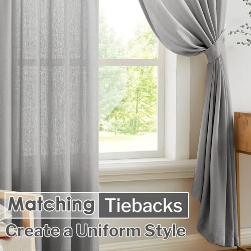 Melodieux Gray Semi Sheer Curtains 63 Inch Length for Living Room, Linen Rustic Bedroom Privacy Window Grommet Sheer Drapes, 52 by 63 Inch, 2 Panels - color: Grey, size: 52"W x 63"L (Pack of 2)