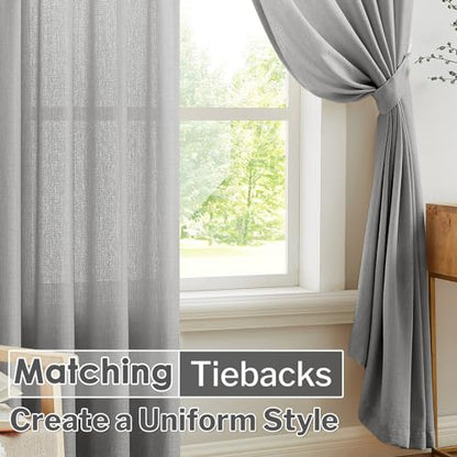 Melodieux Gray Semi Sheer Curtains 63 Inch Length for Living Room, Linen Rustic Bedroom Privacy Window Grommet Sheer Drapes, 52 by 63 Inch, 2 Panels - color: Grey, size: 52"W x 63"L (Pack of 2)