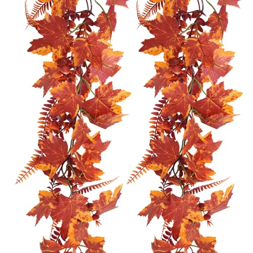 RECUTMS 2Pc Fall Maple Leaves Vines with Boston Fern Eucalyptus Leaf 5.74FT - color: 2pcs Fall Maple Boston Garlands
