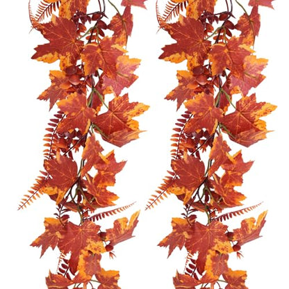 RECUTMS 2Pc Fall Maple Leaves Vines with Boston Fern Eucalyptus Leaf 5.74FT - color: 2pcs Fall Maple Boston Garlands