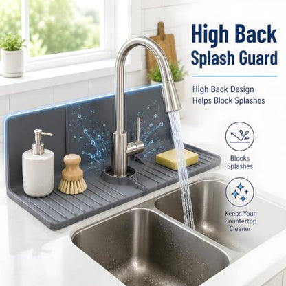 Gosmol Faucet Mat for Kitchen Sink - High Back Silicone Sink Splash Guard - color: Gray, size: 17.5x8.8 inch