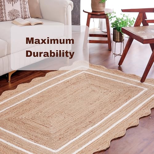 Wave Scalloped Jute Rug Entryway Natural Boho Area Rug Off-White 2'x3' - color: White, size: 2'x3'