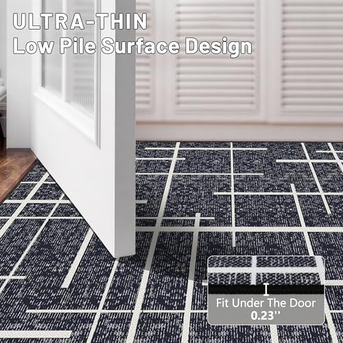 Modern Stripe Hallway Runner Rug Non Slip, Washable 2x10 Runner Rug, Woven Thin Low Pile Carpet Runners for Hallway 10ft Entryway, Kitchen, Walkway -Midnight Black - color: Striped-black/White, size: 2' x 10' (Runner)