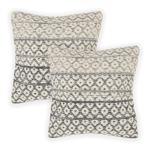 · REDEARTH · Boho Textured Handwoven Throw Pillow Cases - Dark Gray | 100% Cotton, 18x18"; Woven Tufted Decorative Farmhouse Cushion Covers; Set for Couch, Sofa, Bed, Chair, Dining, Covered Patio - color: Gradient Diamonds Dark Gray, size: 18" x 18" (Pack