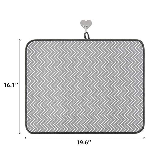Dish Drying Mat for Kitchen Counter,Machine Washable Matt (Grey,Ripple - color: Ripple 2P 19.6*16.1