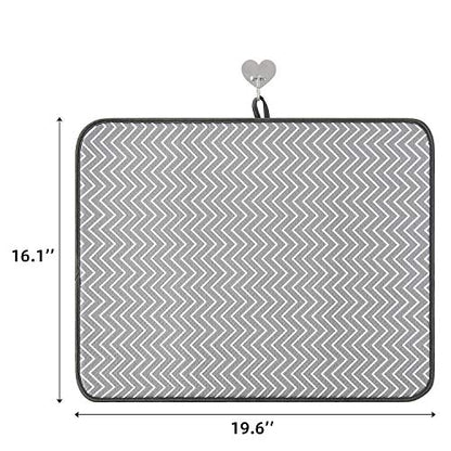 Dish Drying Mat for Kitchen Counter,Machine Washable Matt (Grey,Ripple - color: Ripple 2P 19.6*16.1