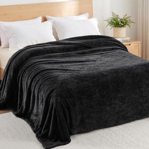 Exclusivo Mezcla Fuzzy Plush Fleece Bed Blanket King Size, Black - color: Black, size: 104x90 IN