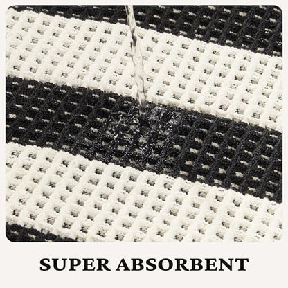MatEssenz 2 Piece Waffle Bathroom Rugs Checkered Bath Mat Set (17"x24" & 18"x30"), Black and White Weave Bathroom Rugs with Tassels, Non-Slip Quick Dry Shower Mats, Machine Washable Skin-Friendly - color: Lattice Style, size: 17" x 24" + 18" x 30"