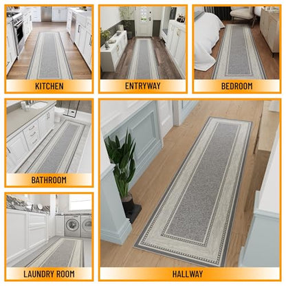 Ottomanson 3x10 Hallway Runner Rug – Non-Slip Kitchen Rugs - color: Border Light Gray, size: 2'7" x 9'6" (Runner)