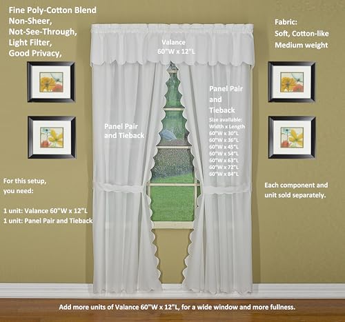 Today's Curtain CA2003K Orleans 54" Panel Pair with Tiebacks Tambour Scallop Edge Curtain, White, 60" W x 54" L/TB - color: White, size: 60"W x 54"L (Pack of 1)