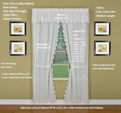 Today's Curtain, Orleans Scallop Curtain, White 84" Panel Pair and Tieback,4-Piece-Set, 60" W x 84" L, White - color: White, size: 60"W x 84"L (Pack of 1)