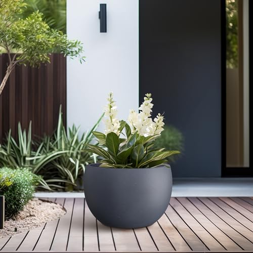 Kante Small Round Bowl Charcoal Concrete Planter 11.8" Dia, Outdoor - color: Charcoal, size: 11.8" d