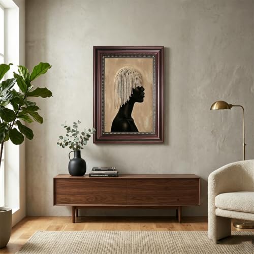 Dark Brown Framed African Black Woman Canvas Wall Art 9x11 in - color: The Pearl Girl, size: 11"L x 9"W