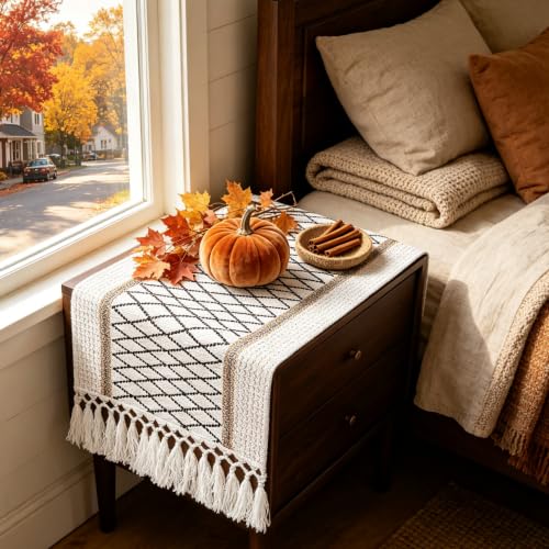 yuboo Boho Fall Table Runner, 36 inches Coffee Table Runner - color: Black&beige, size: 36 inch