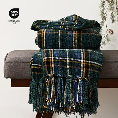 EverGrace Chenille Christmas Throw Blanket, 60"x80", Green Stewart Plaid - color: Plaid Christmas Green, size: 60"x80"