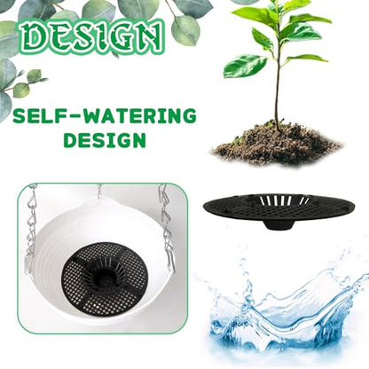 Srmayyi 4 Pack 8 inch Plastic Self Watering Hanging Planters,Round Hanging Basket Planter with Drainer and Metal Chain,White Garden Flower Plant Pot Container for Indoor Outdoor Plants - size: 4 pcs white
