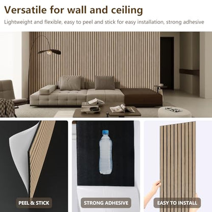 Acoustic Wood Wall Panels, 2 PCS Slat Wall Panels - Walnut Veneer Soundproof Panels for Home & Office, 94.5" Extra-Long Easy Peel & Stick Panels for Walls (11.8"W x 94.5"L) - color: Walnut-2 Packs