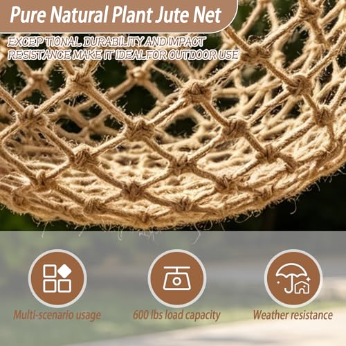 Jute Hemp Rope Net, Heavy Duty Climbing Net, 0.39 in Thick Woven Natural Fiber, 3.3 ft x 6.6 ft Netting, 3.9 in Mesh for Supervised Kids Outdoor Playground, Balcony, Stairs, Garden Decor
