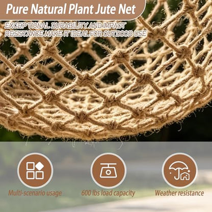 Jute Hemp Rope Net, Heavy Duty Climbing Net, 0.39 in Thick Woven Natural Fiber, 3.3 ft x 6.6 ft Netting, 3.9 in Mesh for Supervised Kids Outdoor Playground, Balcony, Stairs, Garden Decor