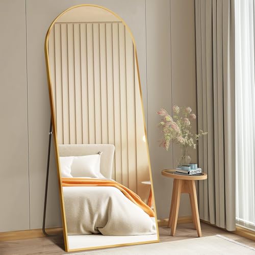 DUMOS 65"x24" Arched Full Length Mirror with Stand, Full Body Floor Mirror - color: Gold-rounded, size: 65"L x 24"W