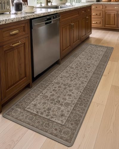 DEXI Kitchen Floor Mats Cushioned Anti Fatigue Runner 24x87 Brown Floral - color: Brown, size: 87"L x 24"W x 0.4"Th
