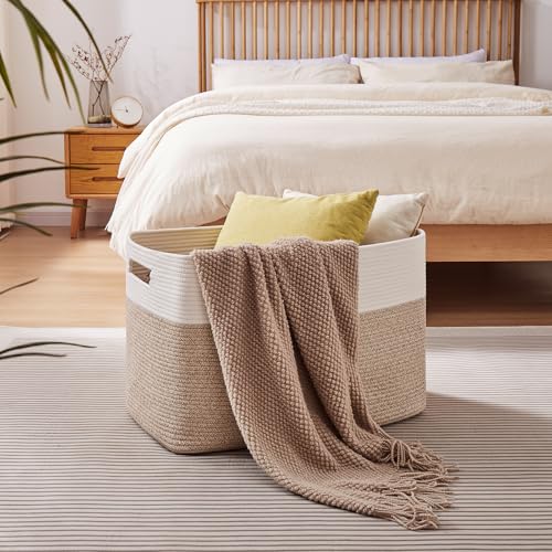 OIAHOMY 108L Extra Large Blanket Basket Dog Toy Basket Brown/White - color: Brown/White
