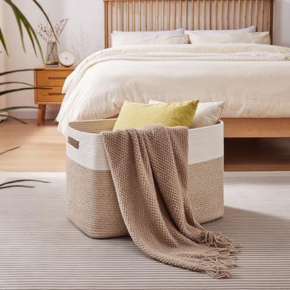 OIAHOMY 108L Extra Large Blanket Basket Dog Toy Basket Brown/White - color: Brown/White