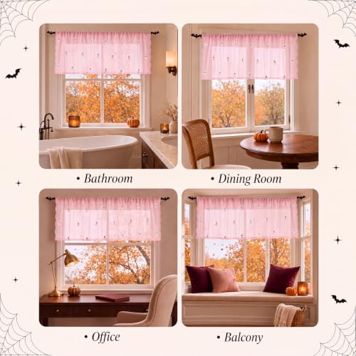 Emvency Valances for Windows, Lace Embroidered, 2 Pack, 52x18 Inch Ghost - color: Pink Ghost, size: 52"W x 18"L (Pack of 2)