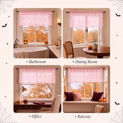 Emvency Valances for Windows, Lace Embroidered, 2 Pack, 52x18 Inch Ghost - color: Pink Ghost, size: 52"W x 18"L (Pack of 2)