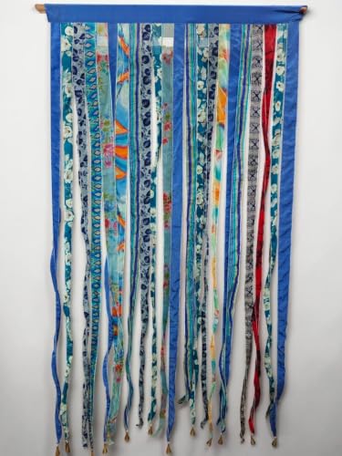 Mango Gifts Old Silk Sari Ribbon Doorway Curtain Hippie Bohemian Room Divider Light-Filtering Boho Curtains Rod Pocket Window Drape for Livingroom Bedroom 85 x 45 Inch (Blue) - color: Blue