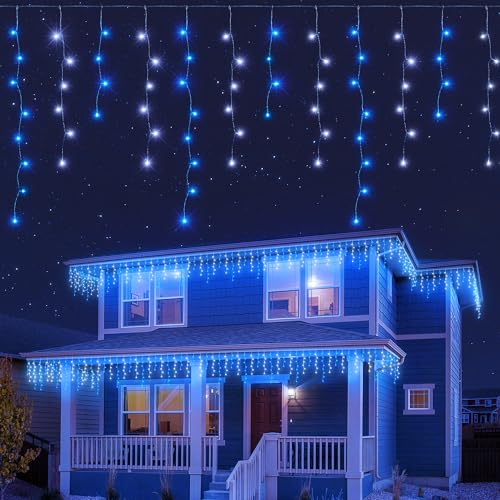 Christmas Icicle Lights Outdoor,300 LED 33FT Hanging String Lights - color: Blue White