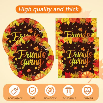 41 PCS Fall theme Thanksgiving Party Supplies Kit,Happy Friendsgiving Tableware Include Dessert Plates, Napkins,Tablecloth Autumn Harvest Disposable Dinnerware For Autumn Thanksgiving Party - color: Thanksgiving Party