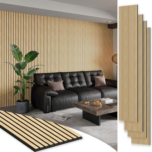 SMARTSTANDARD 4 Pack 105.9" x 12.6" Wood Slat Wall Panels, White Oak - color: White Oak, size: 106" x 50.4"