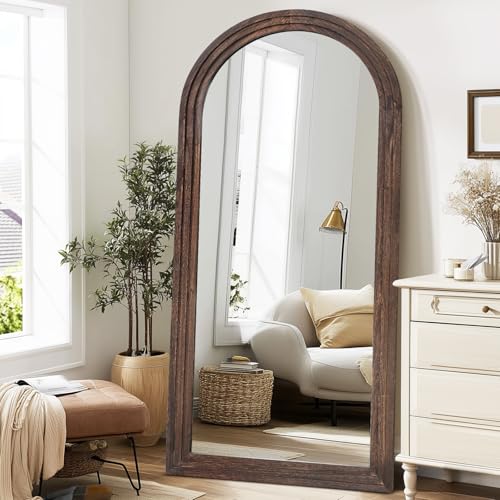 71x32 Arched Full Length Mirror, Solid Wood 3 Layer Frame, Brown - color: Brown-3 Layer-ar Frame, size: 71"L x 32"W