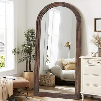 71x32 Arched Full Length Mirror, Solid Wood 3 Layer Frame, Brown - color: Brown-3 Layer-ar Frame, size: 71"L x 32"W