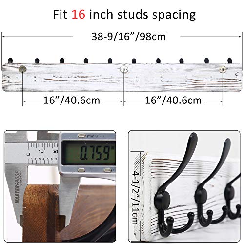 WEBI Coat Rack Wall Mounted,38 9/16" Long,10 Hooks,Wood Coat Hooks Wall Mounted Coat Hanger,Hook Rack Rail,Triple Hooks for Hanging Coats,Clothes,Jacket,Farmhouse,Black/White,2 Packs - color: White, size: 10 Hooks(2 Packs)