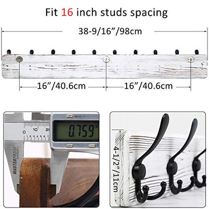 WEBI Coat Rack Wall Mounted,38 9/16" Long,10 Hooks,Wood Coat Hooks Wall Mounted Coat Hanger,Hook Rack Rail,Triple Hooks for Hanging Coats,Clothes,Jacket,Farmhouse,Black/White,2 Packs - color: White, size: 10 Hooks(2 Packs)